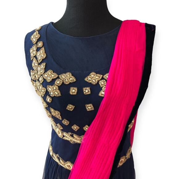 Indo-Western Gown with Attached Dupatta Gold Embellished Size Large - Picture 13 of 13